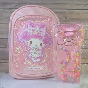 My Melody Pink Sequin Character Backpack with Accessory Set